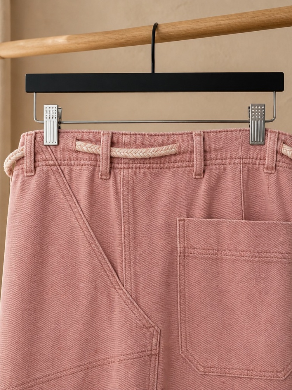 Free People Wide Leg Pants in Dusty Rose with Rope Waist Detail - Picture 3 of 9